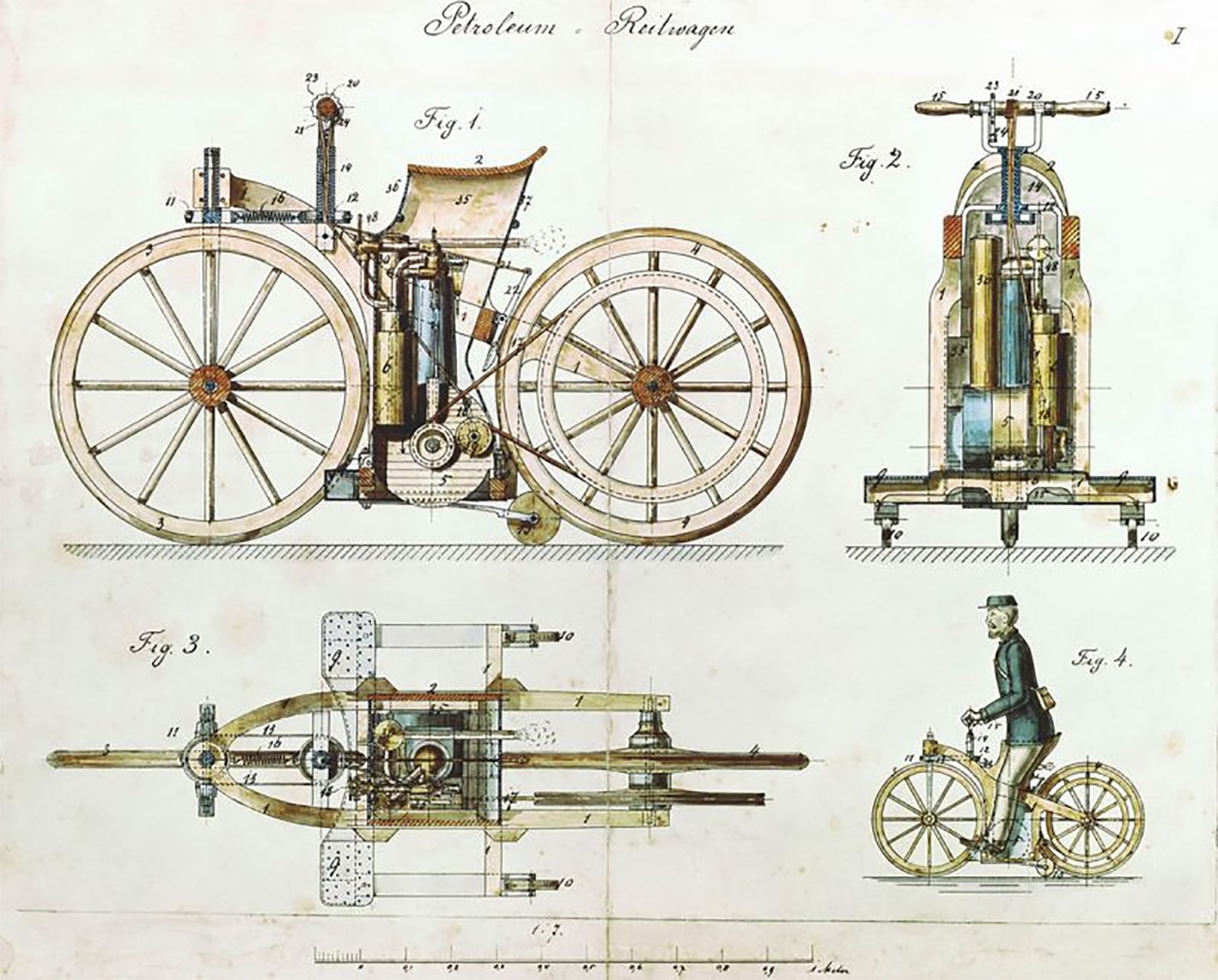 The working model had a simple handlebar and used a pinion gear drive.