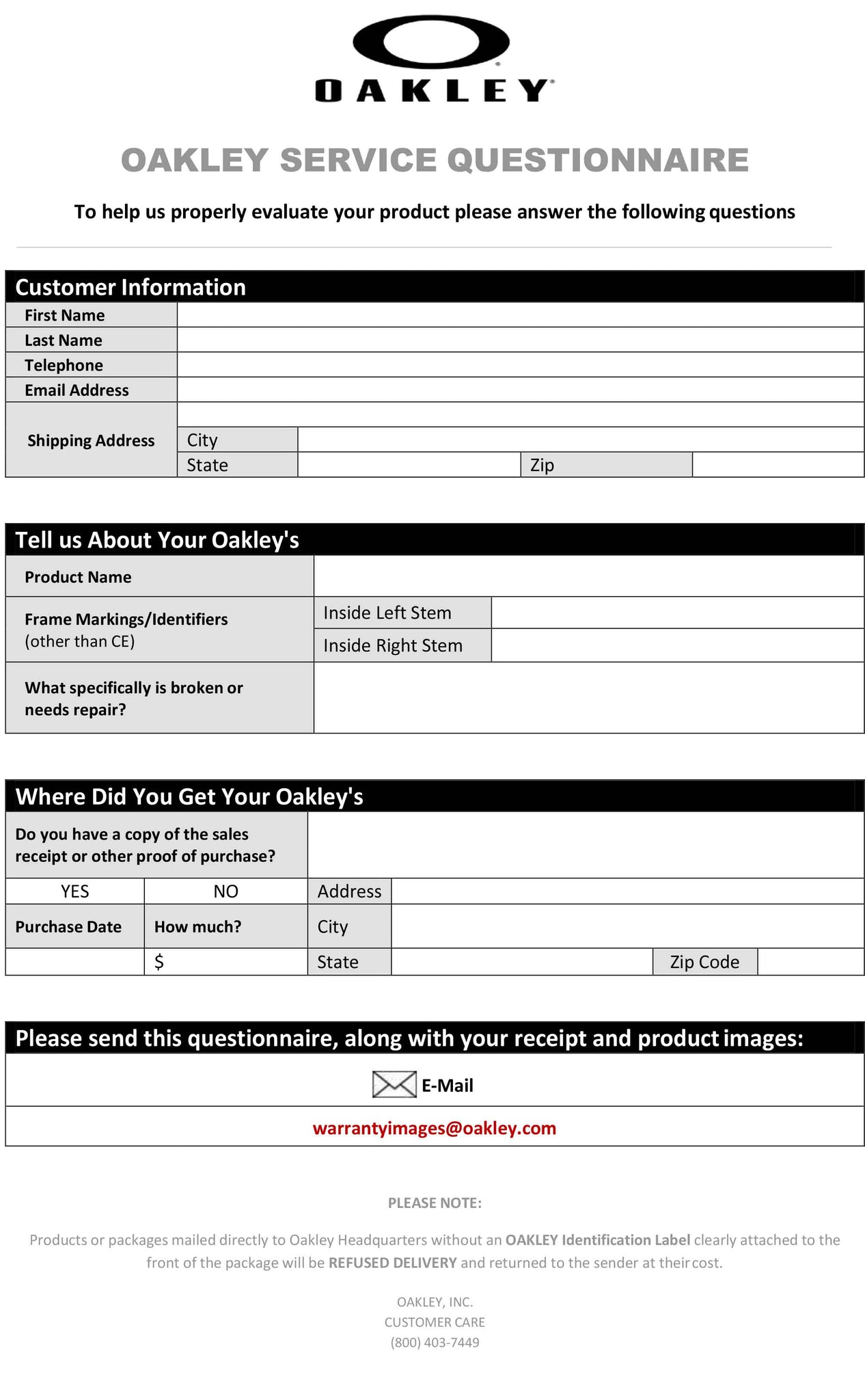 Oakley Information - Warranty 