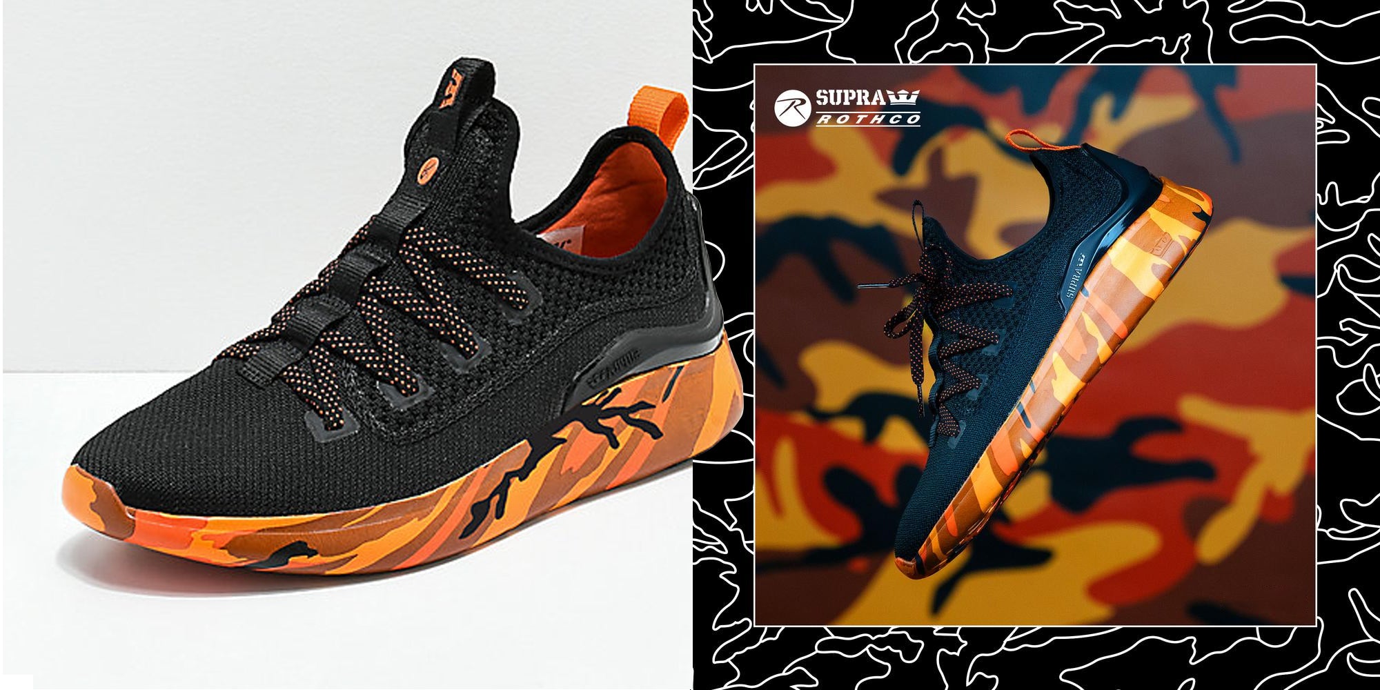 Supra x Rothco Factor Black & Savage Orange Camo Shoes