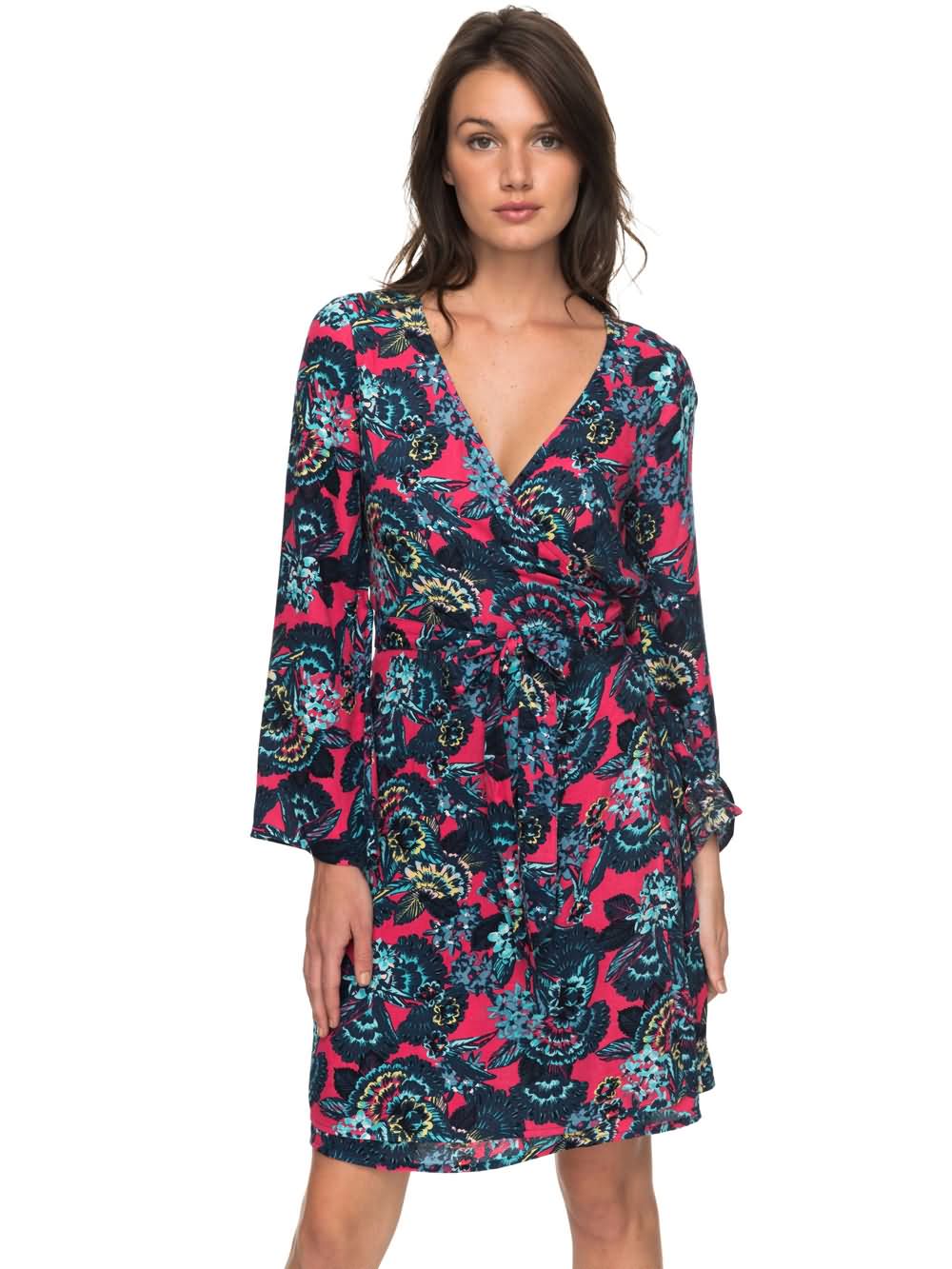 Roxy 2018 Tropical Days Small Hours Printed Flared Sleeve Wrap Dress