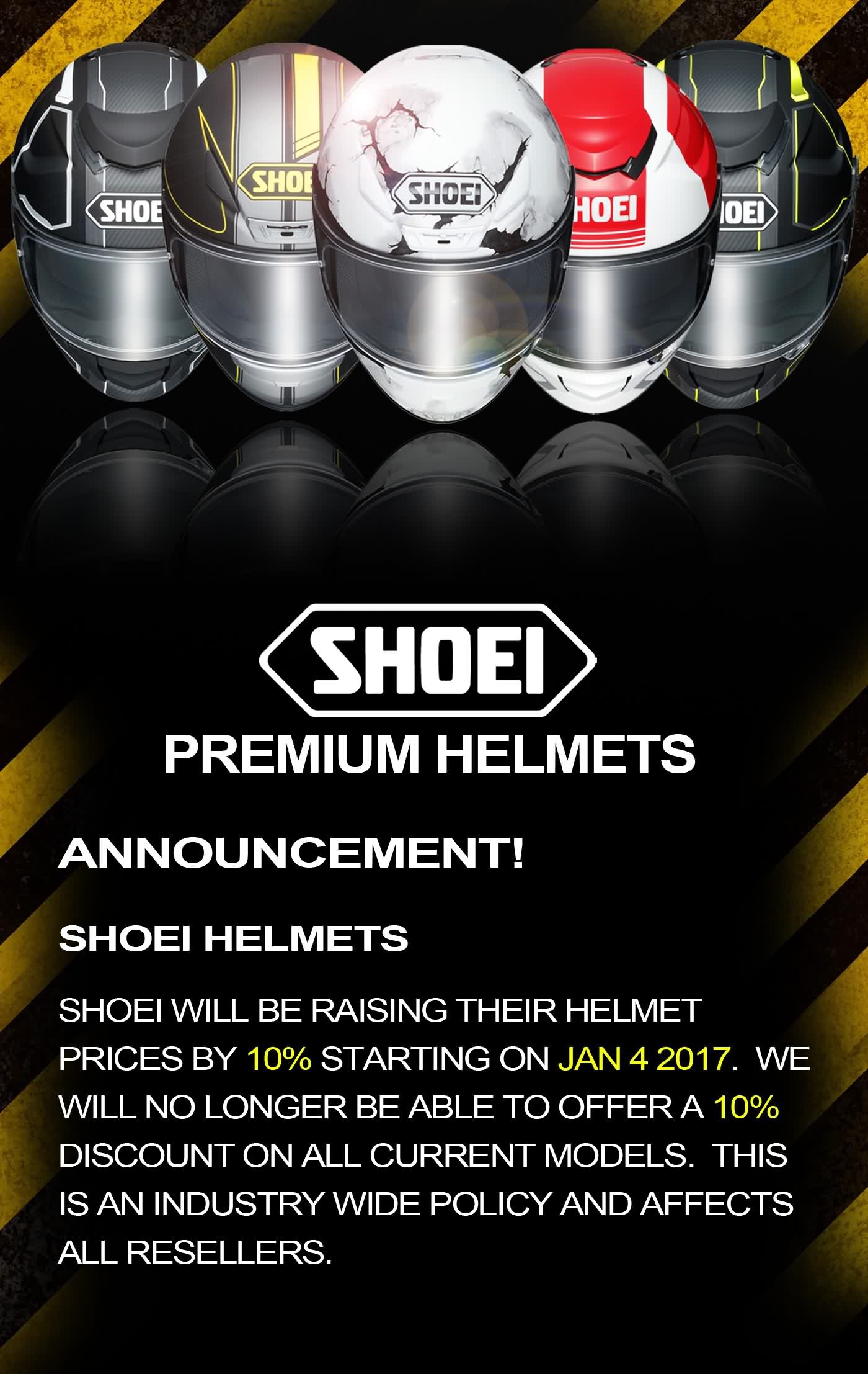 Shoei Helmet Price Increases Scheduled for January 4th 2017