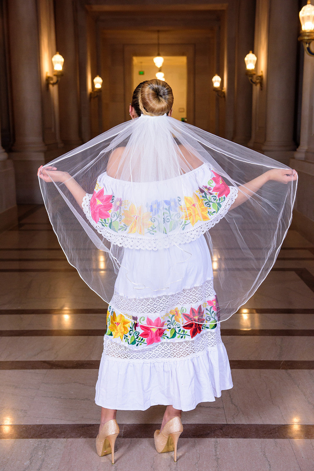 white embroidered mexican dress