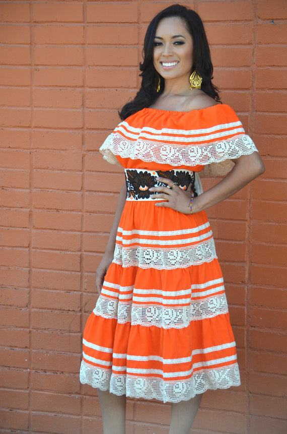 orange crochet dress