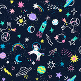 Dear Stella, Midnight, space, unicorns, planets Quilt fabric