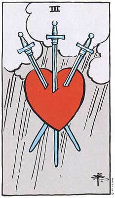 Three of Swords Meaning - Original Rider Waite Tarot Depiction