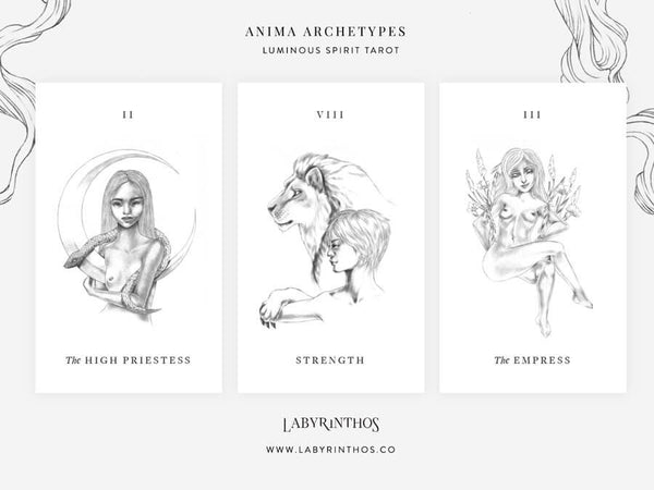 Anima Jungian Archetypes in the Tarot: High Priestess, Strength and the Empress from the Luminous Spirit Tarot