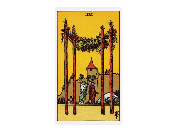 The Four of Wands Tarot Card Depiction in the Rider Waite Deck