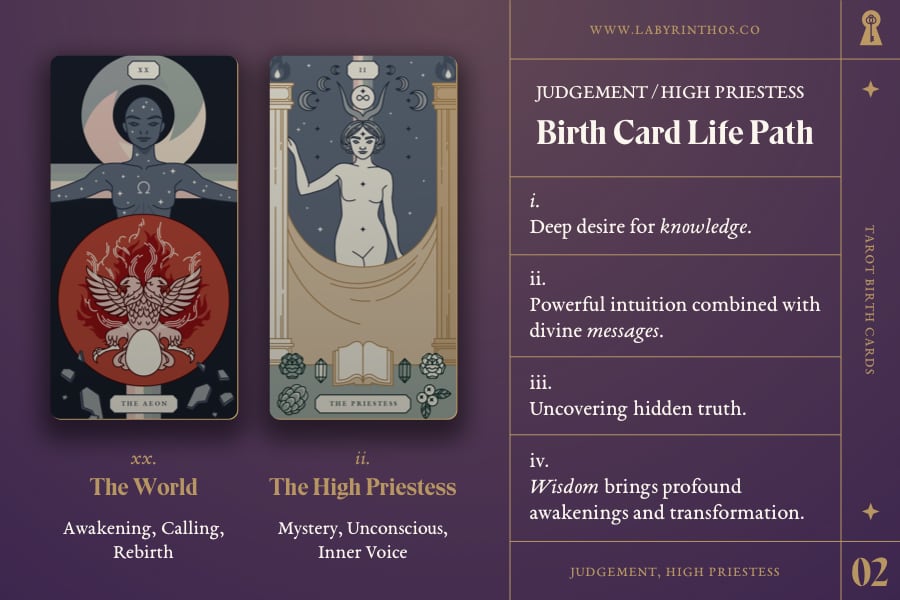Tarot Birth Cards: Judgement and the High Priestess - Life Path