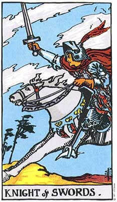 Knight of Swords Meaning - Original Rider Waite Tarot Depiction
