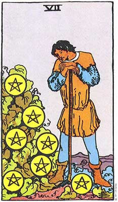 Seven of Pentacles Meaning - Original Rider Waite Tarot Depiction