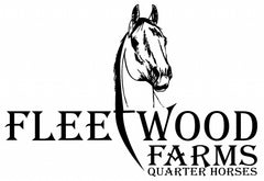 Fleetwood Farms logo image of QH head in the middle of Fleetwood with Farms under the right side and the neck coming down to join them