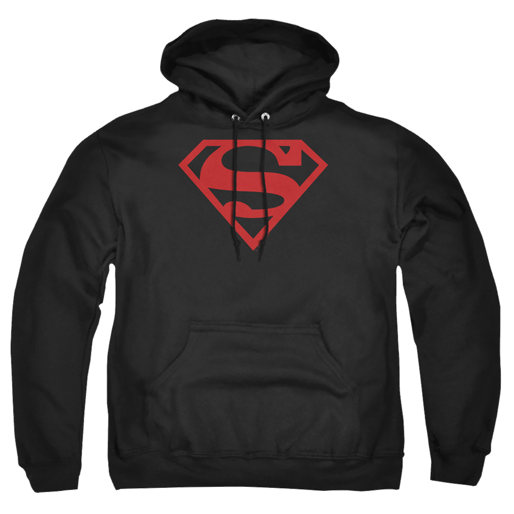 Superman Red On Black Shield - Pullover Hoodie