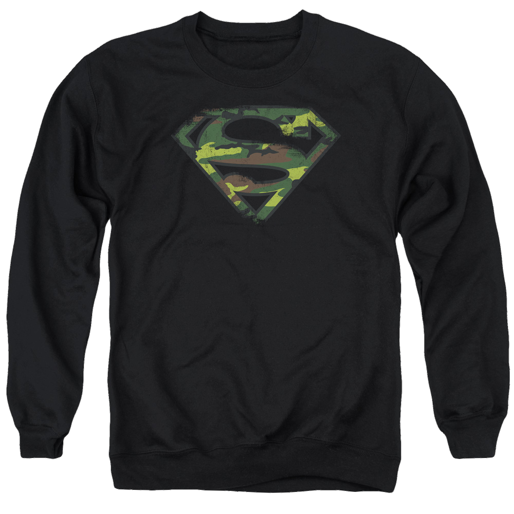 Superman Distressed Camo Shield - Men's Crewneck Sweatshirt