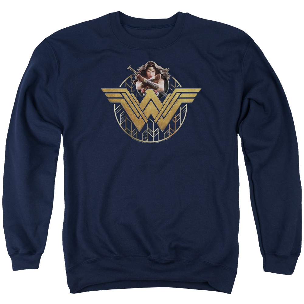 Wonder Woman Power Stance And Emblem Men's Crewneck Sweatshirt