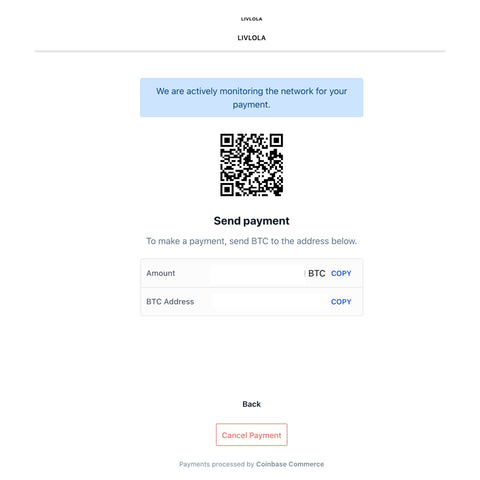 LIVLOLA Coinbase checkout