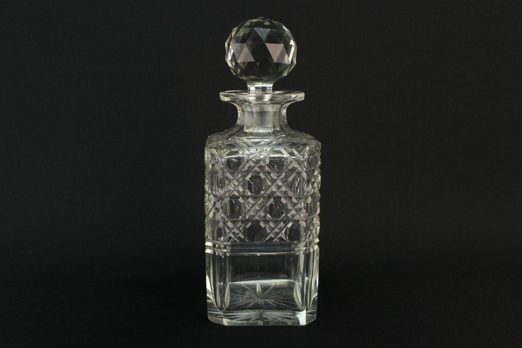 Cut Glass Medium Square Decanter, English Early 1900s