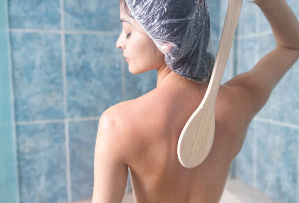 wearing shower caps