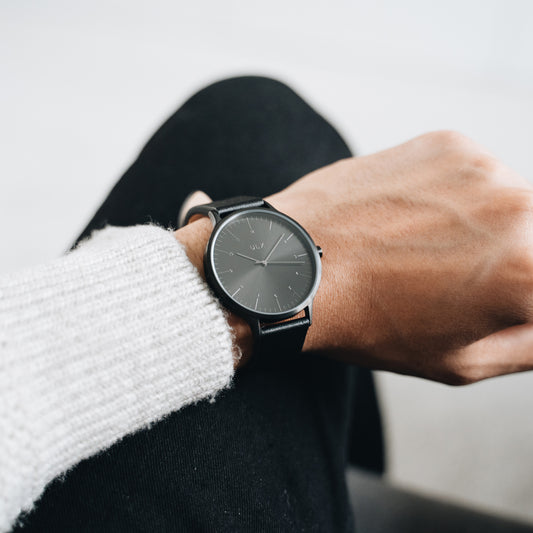 Minimal Black Watch with Brown Leather Strap – ULX