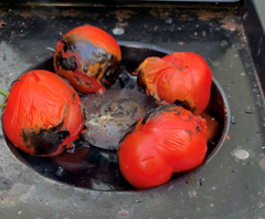 grill smoke char burn crisp tomato