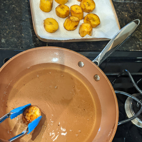 Plantain fried lightly until golden in color