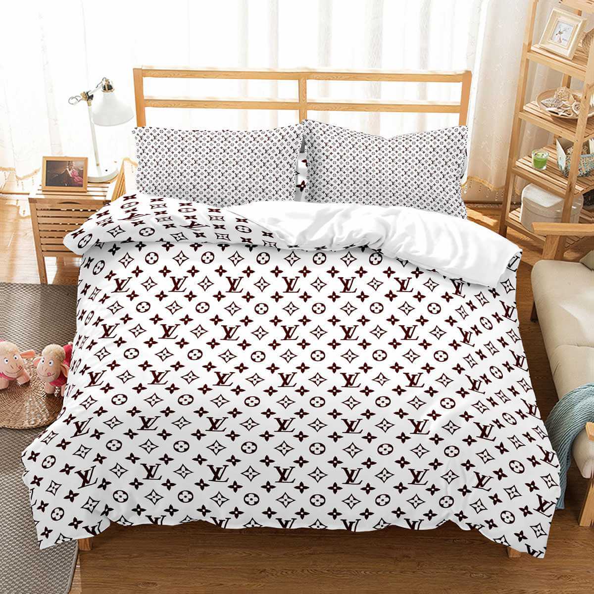Louis vuitton colorful logo brand bedding set luxury bedroom home decor  bedspread