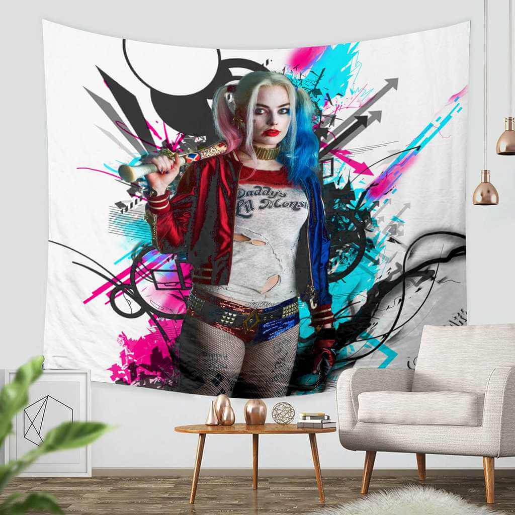 3d Custom Harley Quinn Tapestry Throw Wall Hanging Bedspread Three Lemons Hometextile