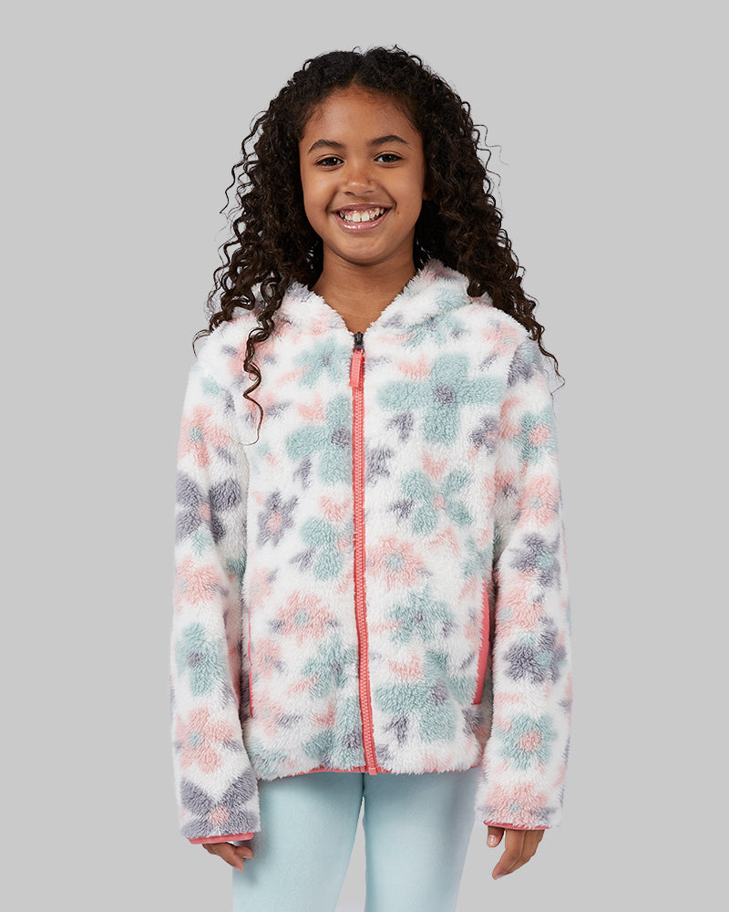 32 Degrees Girls' Soft Sherpa Hooded Full-Zip Jacket Gardenia Floral / S