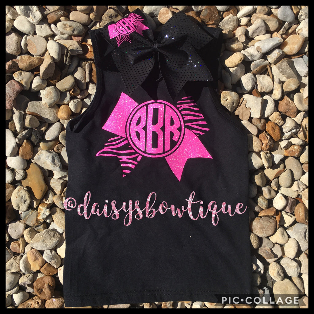 Black & hot pink monogram tank and bow – DAISYS BOWTIQUE