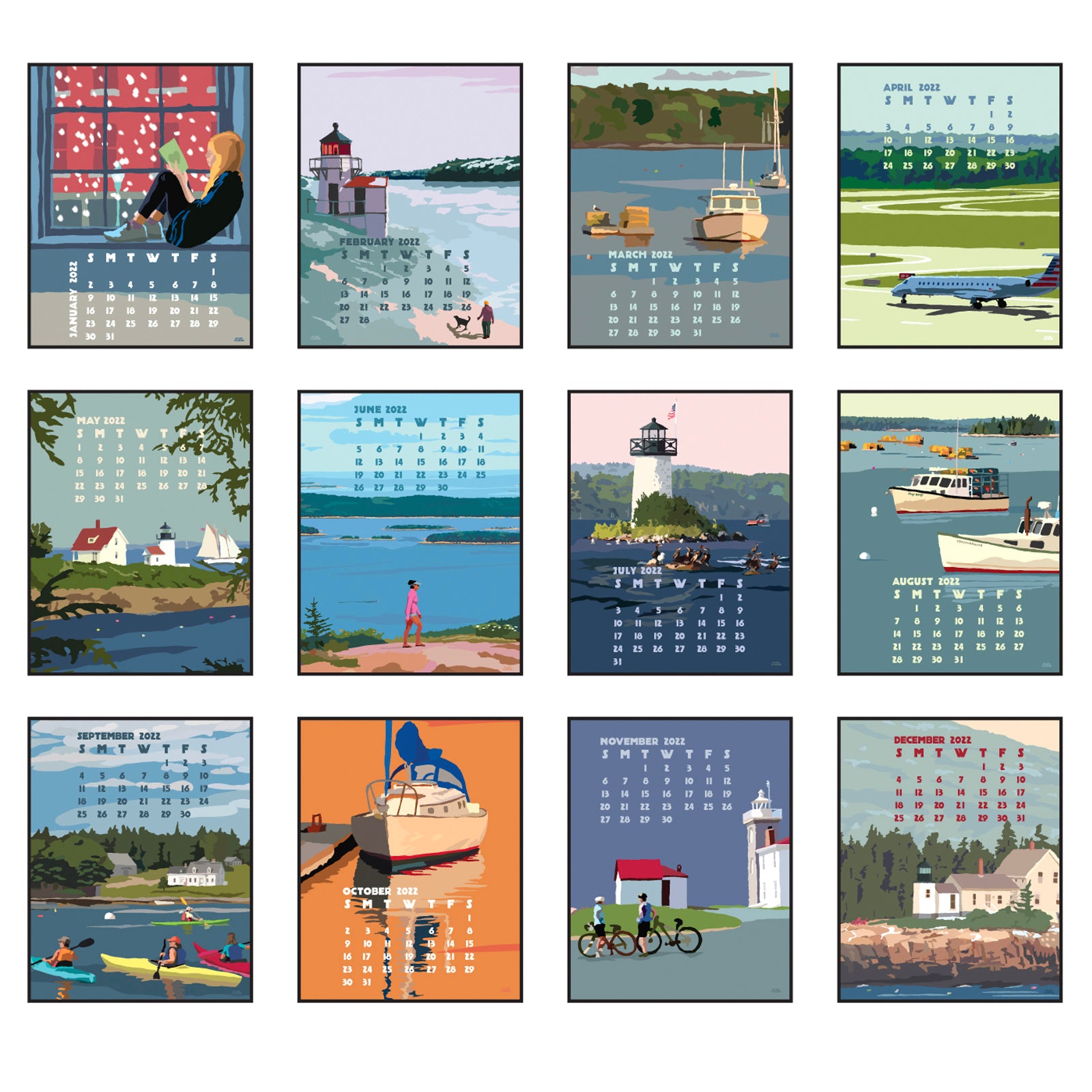 2022 Art Desk Calendar 5X7 Poster Style Of Maine And New England - Alan Claude Gallery