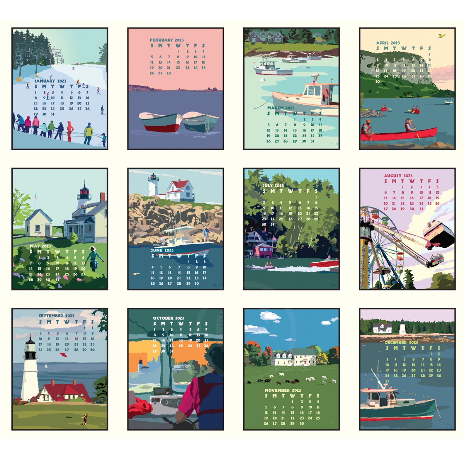 2023 POSTER Art Calendar 11x14 poster style of Maine and New England