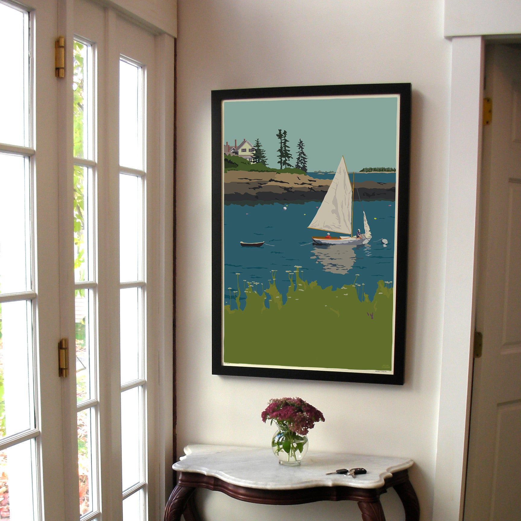 sailing-long-cove-art-print-24-x-36-framed-wall-poster-maine-alan