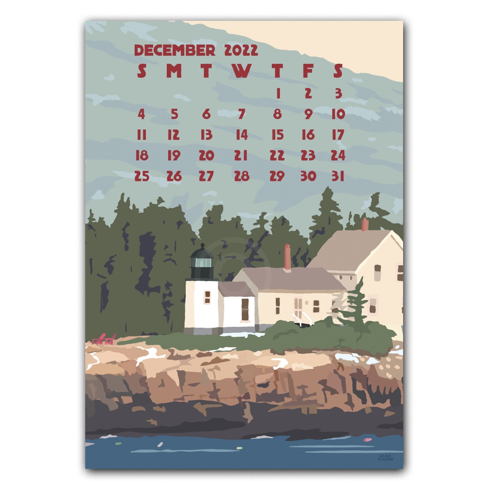 2022 Art Desk Calendar 5X7 Poster Style Of Maine And New England - Alan Claude Gallery