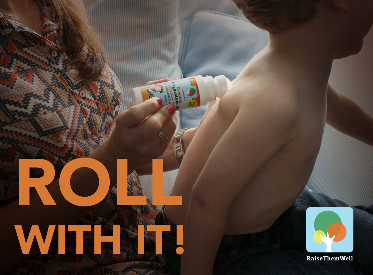 Roll with it! Raise Them Well calming magnesium oil roll-on for kids.