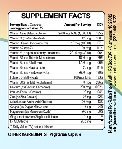 Raise Them Well Prenatal Vitamin Supplement Facts