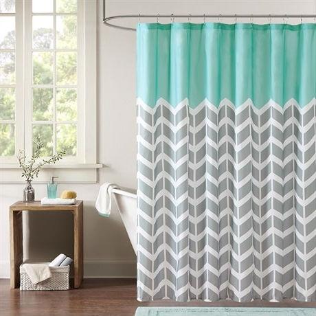 turquoise and white chevron curtains