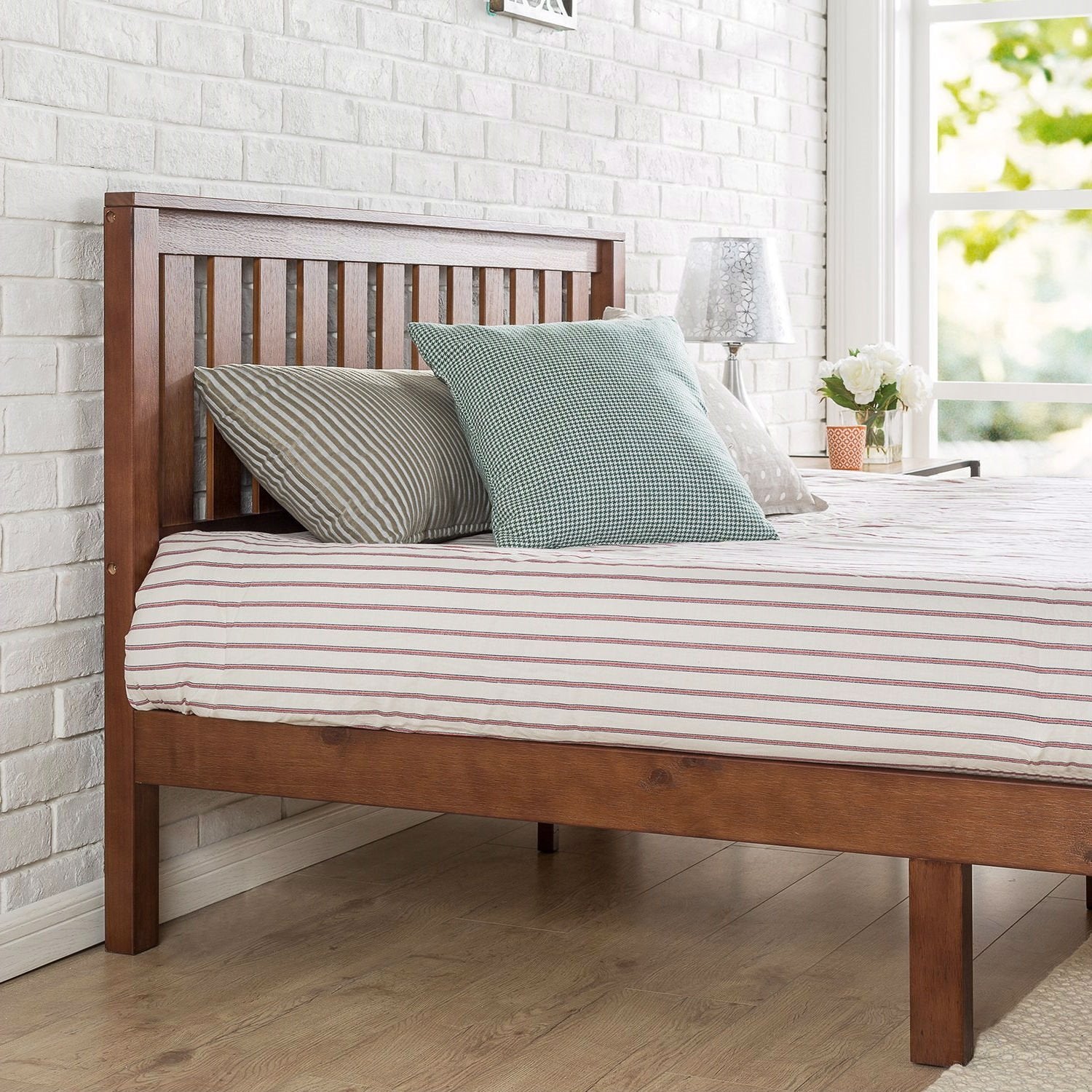 queen size mission style solid wood platform bed frame