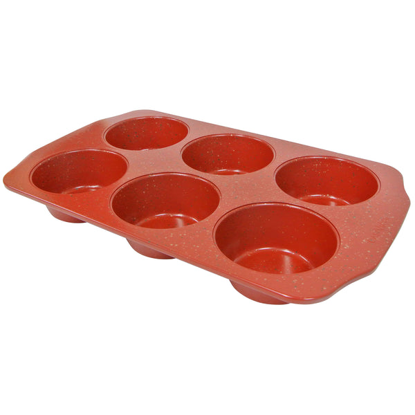 CasaWare Jumbo Muffin Pan 6 Cup Ceramic Coated Non-Stick (Red Granite ...