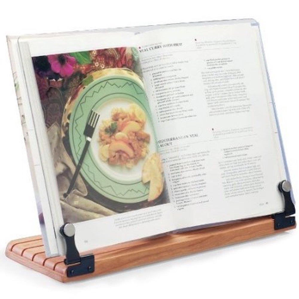 Deluxe Large Cookbook Holder Acrylic Shield With Cherry Wood