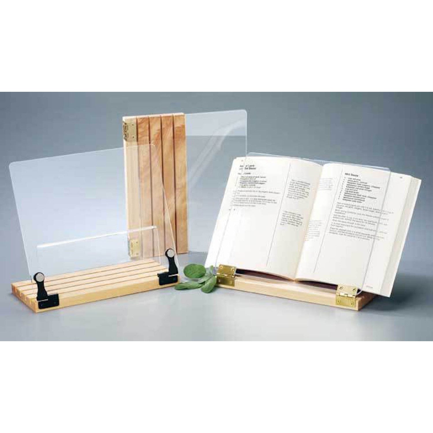 Original Hinged Cookbook Holder Acrylic Shield W Wood Base And