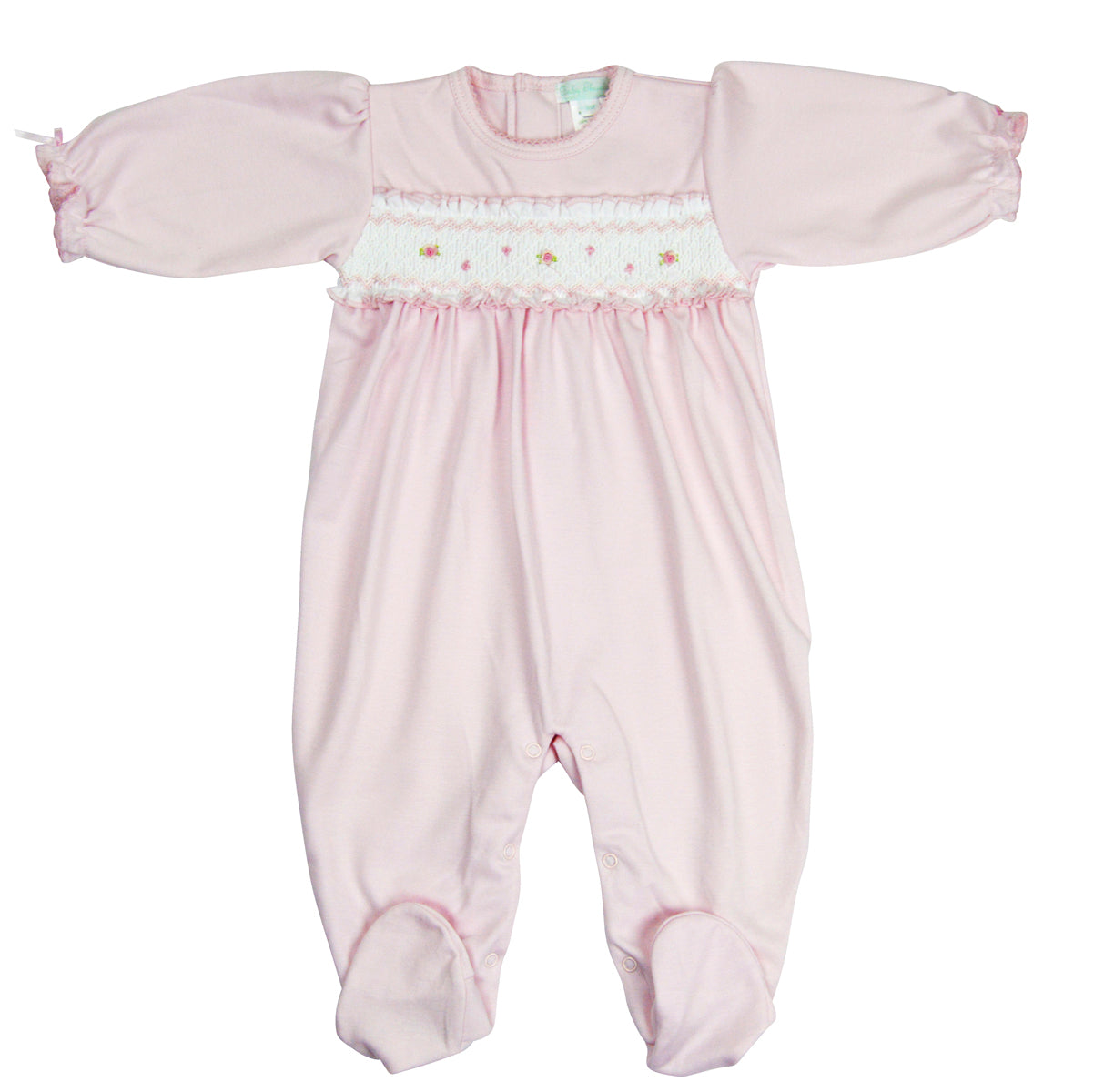 Pink hand smocked baby girl footie - Little Threads Inc Childrens product image