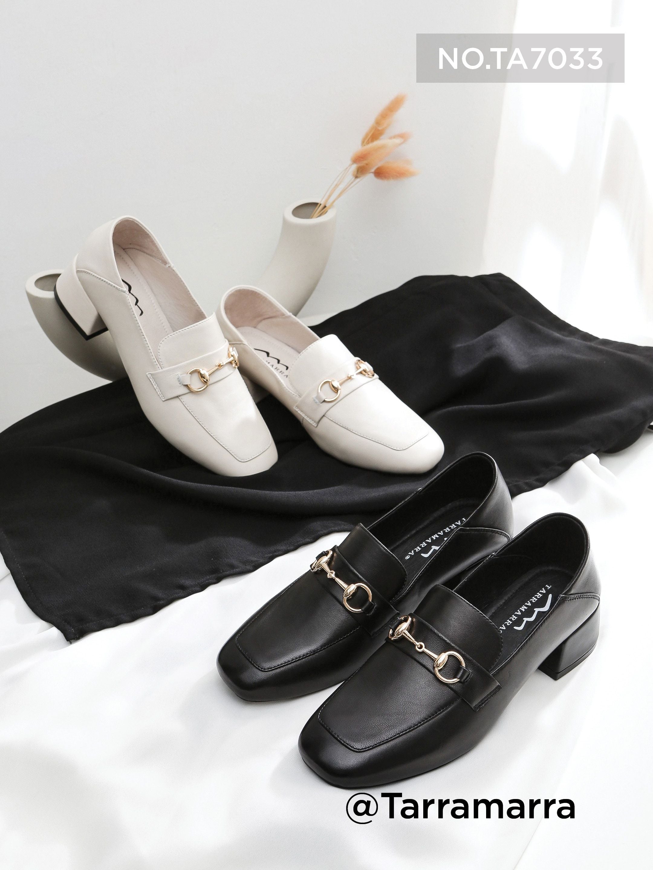 white heeled leather loafers