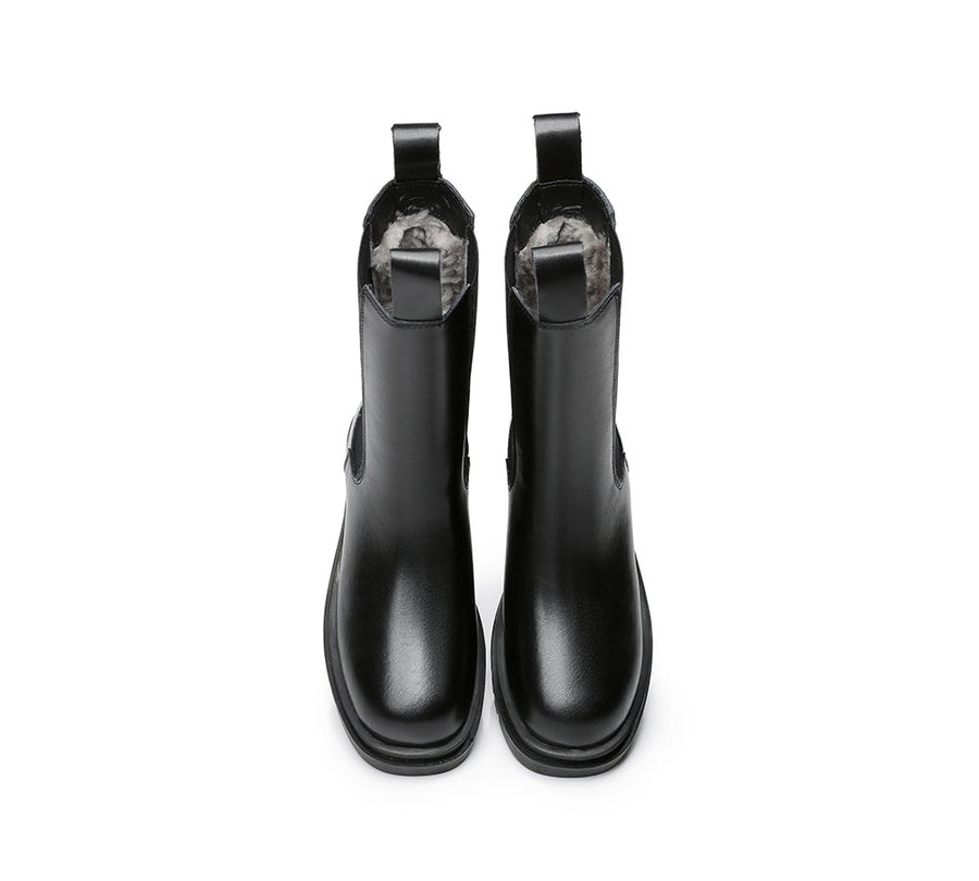 TA Sherlyn Women Black Ankle Boots Block Heel Wool Lining | UGG EXPRESS
