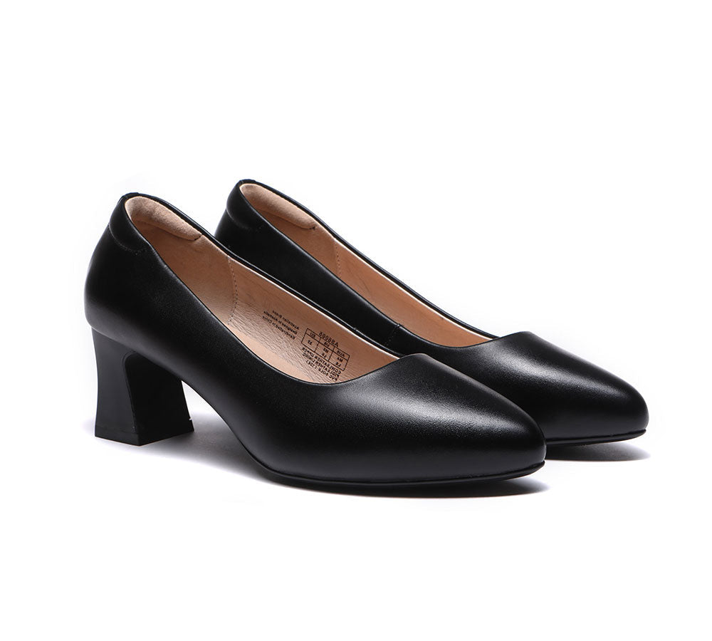 TARRAMARRA® Women Leather Round Toe Low Block Heel Black Work Shoes Fa ...