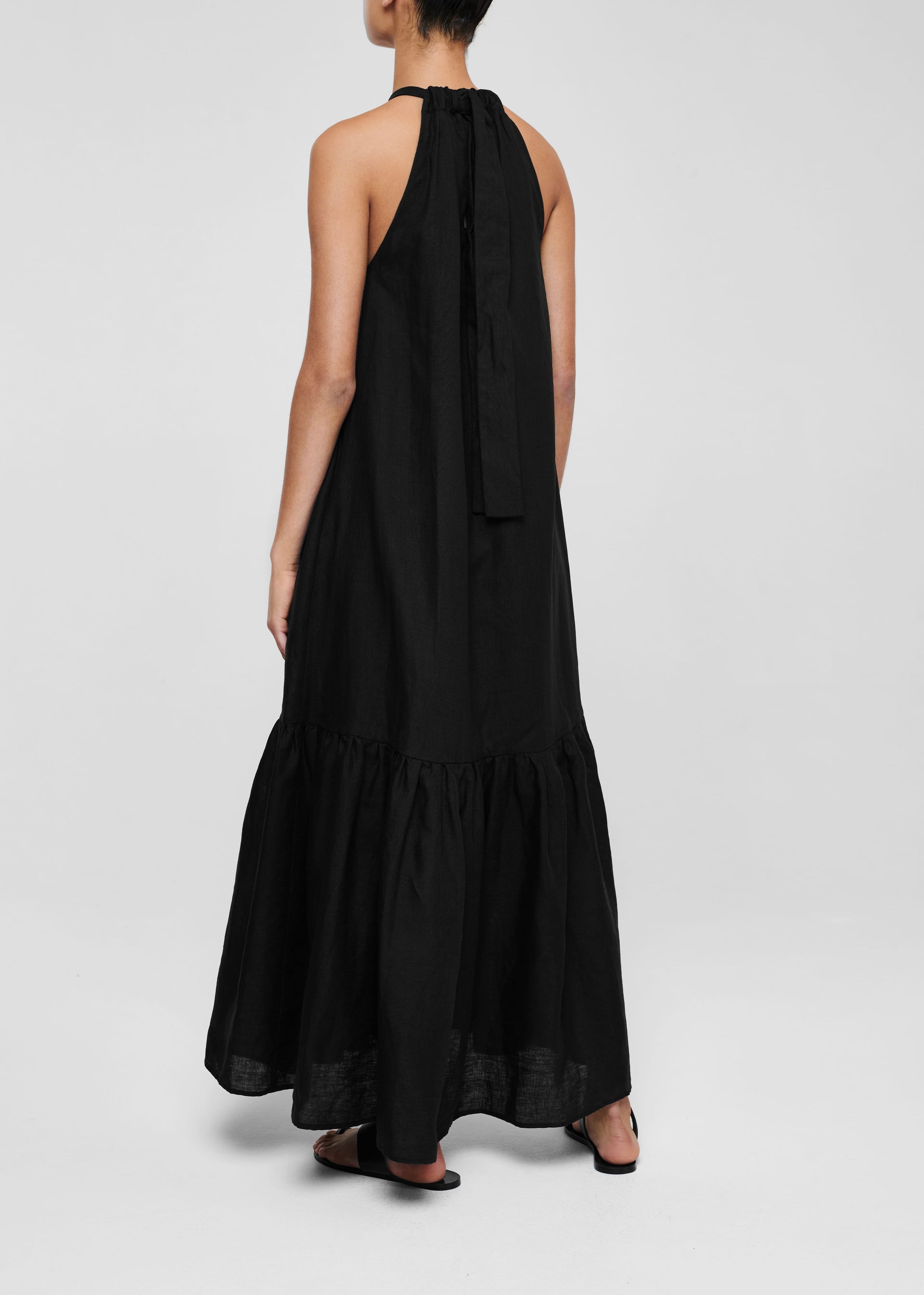 Ibiza Black Linen Maxi Dress | High Neck Tie Black Linen Maxi Dress
