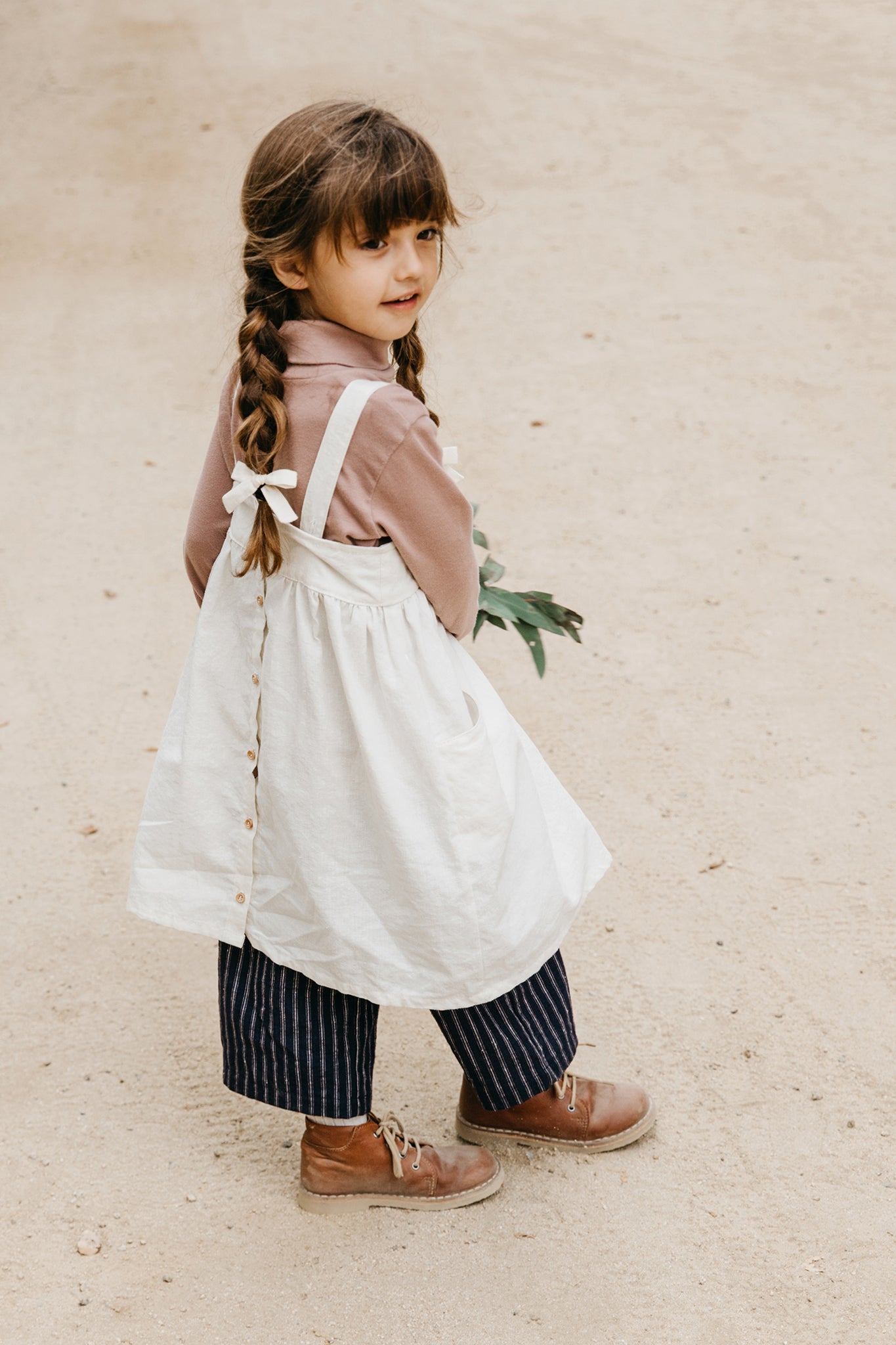 Mini Bow Ponytail - flax ticking stripe