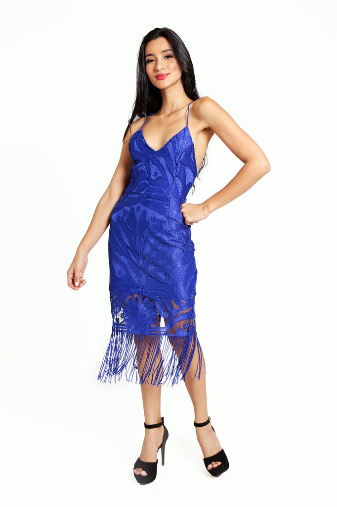 blue dress with fringe