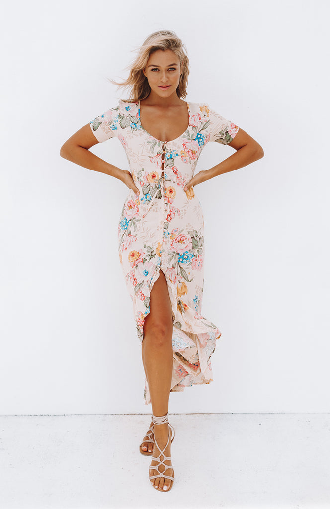 button down floral maxi dress