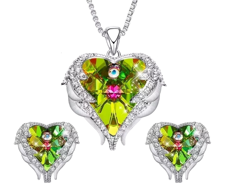 Angel Wing Love Heart Swarovski Crystal Necklace Set