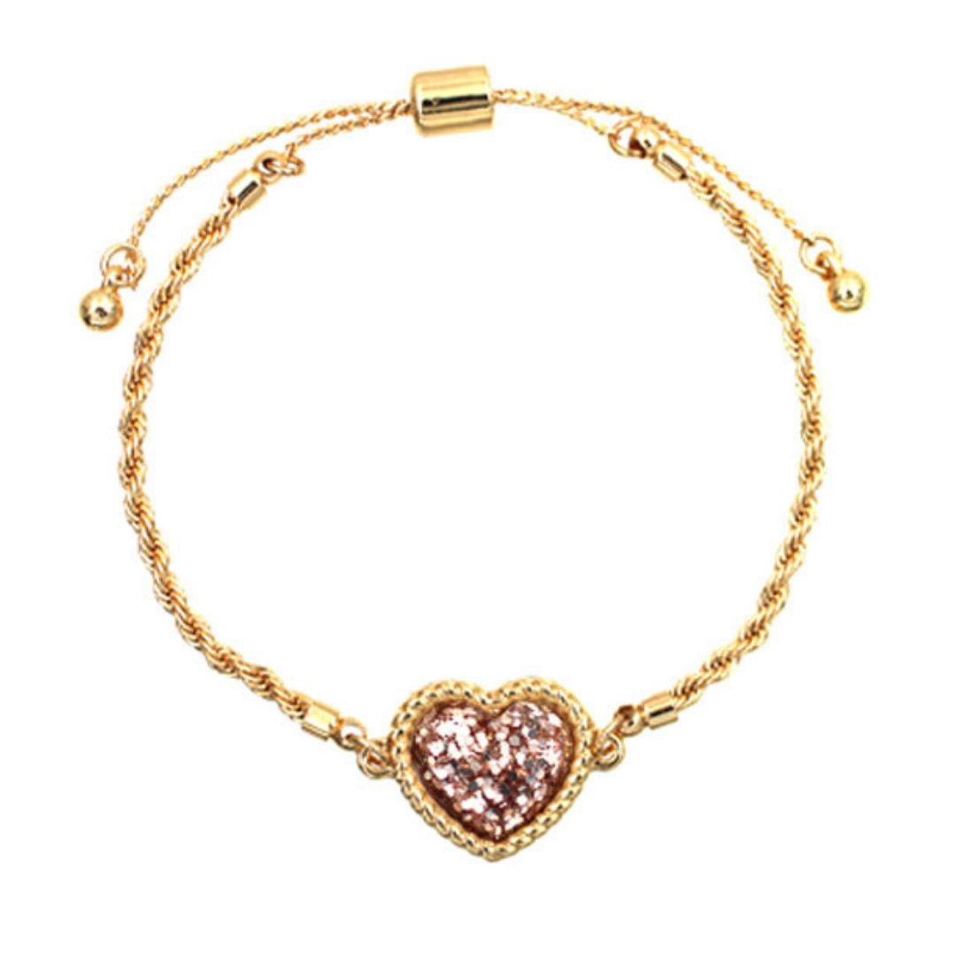 Rose Gold Glittered Heart Charm Bracelet