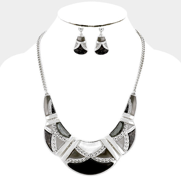 Black Epoxy Crescent Necklace Set